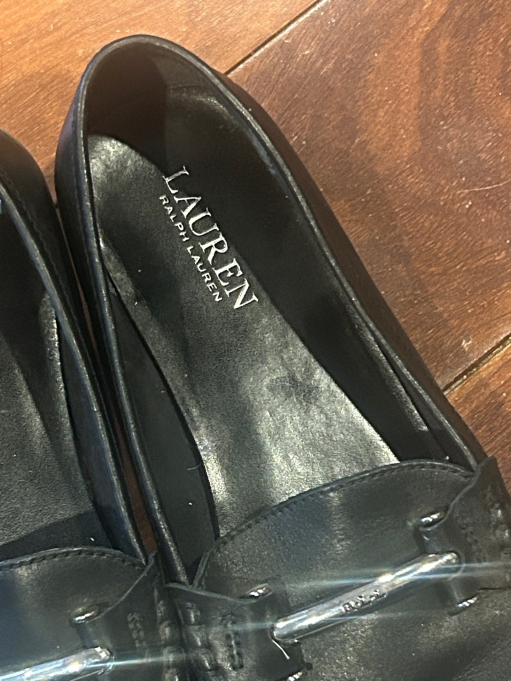 Lauren Ralph Lauren Black Leather Loafers silver hardware size 9.5 - Picture 5 of 6